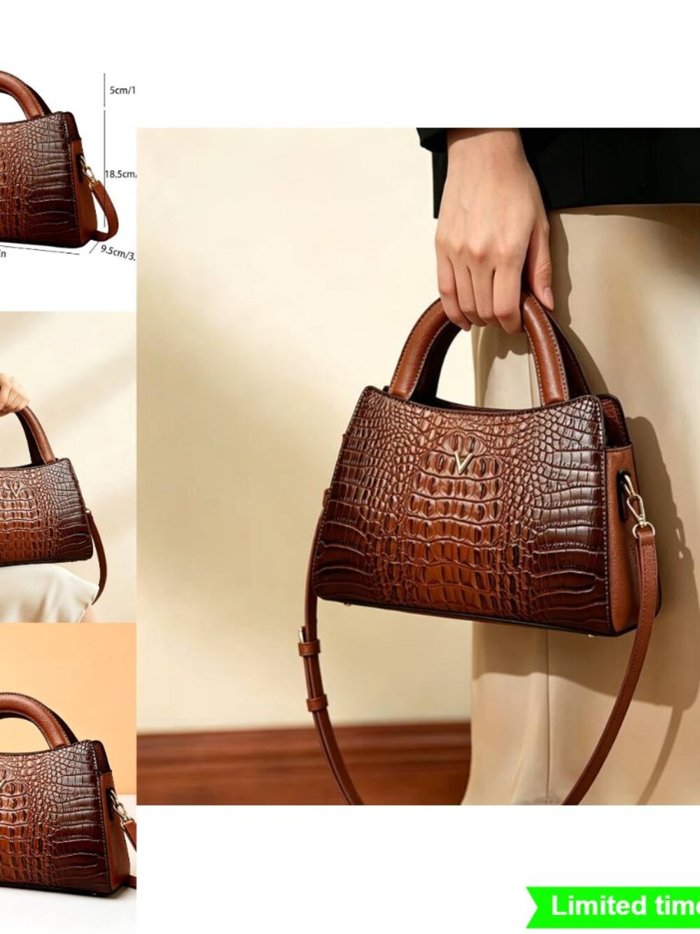Crocodile Pattern Large Capacity Handbag with Strap